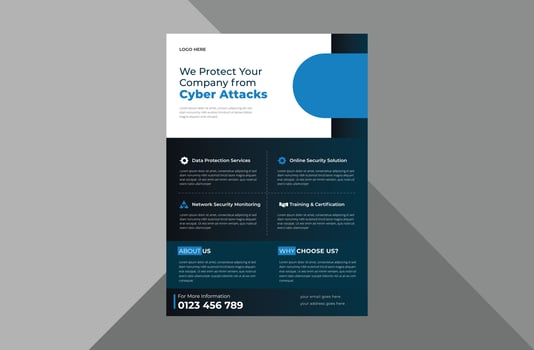 cyber security flyer design template. cyber security protection poster leaflet design. a4 template, brochure design, cover, flyer, poster, print-ready vector