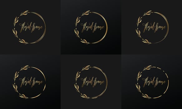 hand drawn golden botanical wreaths and floral round frame for botanical logo vector