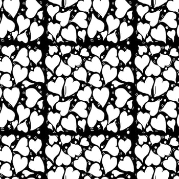Seamless white hearts vector pattern. Doodle vector with hearts icons on black background. Vintage hearts pattern, sweet elements background for your project, menu, cafe shop.