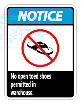 Notice No Open Toed Shoes Sign on white background vector