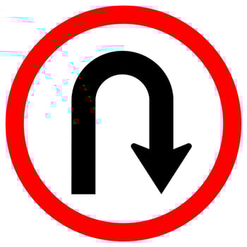 U-Turn Left Traffic Road Sign Isolate On White Background,Vector Illustration EPS.10 vector
