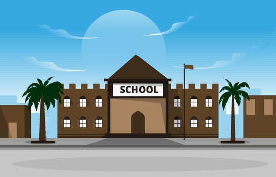 Arab School Building Study Learning Education Vector Illustration
