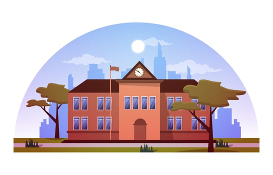 Elementary High School Building Study Education Vector Illustration