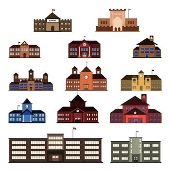 Elementary High School Building Vector Icon Illustration Set Isolated