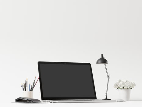 The laptop is used for business communication over the internet. photo