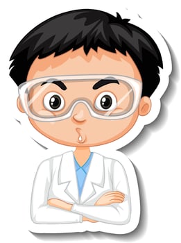 Scientist boy cartoon character sticker vector