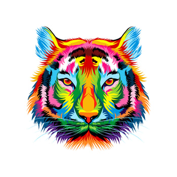 Tiger head portrait from multicolored paints. Splash of watercolor, colored drawing, realistic. Vector illustration of paints