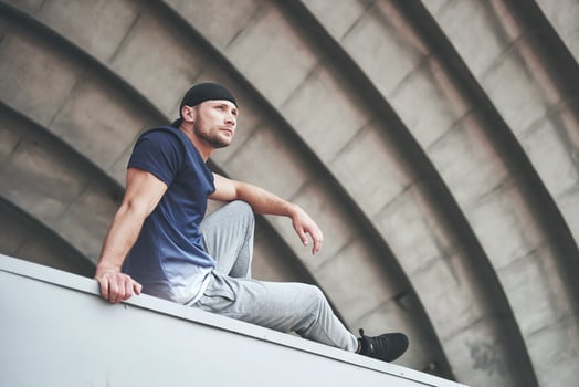 strong sportsman resting in the fresh air photo