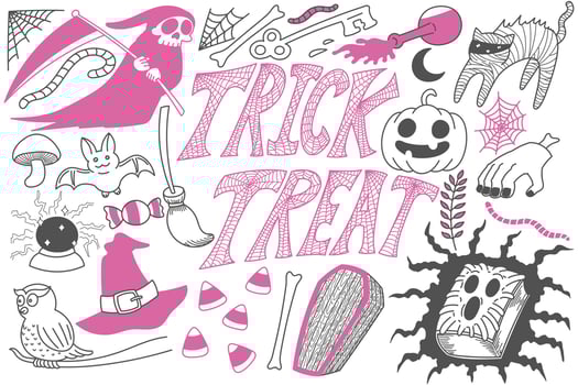 Trick or treat Halloween doodles art vector