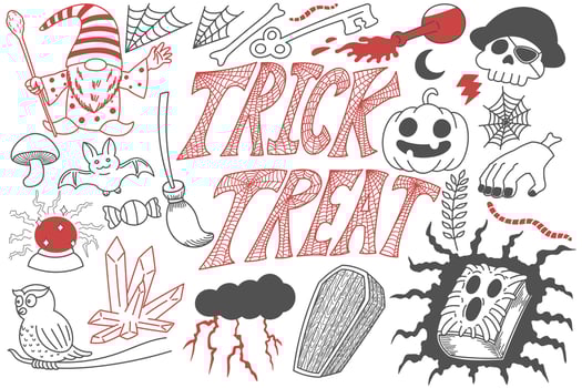 Trick or treat Halloween doodles art vector
