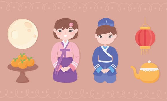 icons set korean people vector