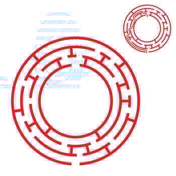 Abstract round maze. Game for kids. Puzzle for children. One entrance, one exit. Labyrinth conundrum. Flat vector illustration isolated on white background. With answer.