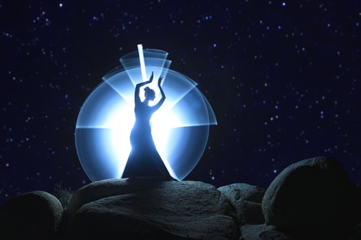 Unique Light Painted Imagery With Light Wand and Stars photo