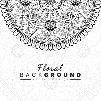 Background with mehndi flowers. Black lines on white background. Banner or card template vector