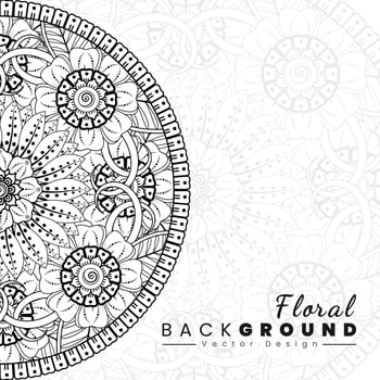 Background with mehndi flowers. Black lines on white background. Banner or card template vector