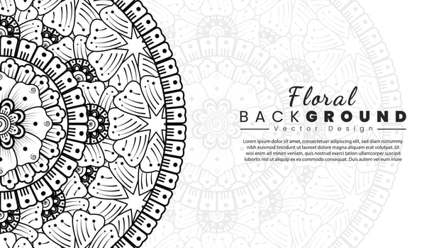 Background with mehndi flowers. Black lines on white background. Banner or card template vector