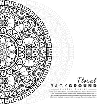 Background with mehndi flowers. Black lines on white background. Banner or card template vector
