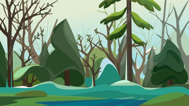 Dense forest in spring season. vector