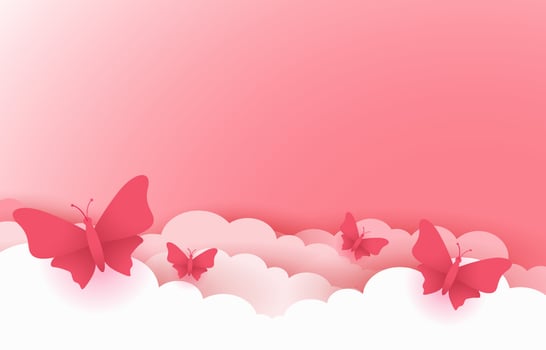 nice pink background with clouds and butterflies vector