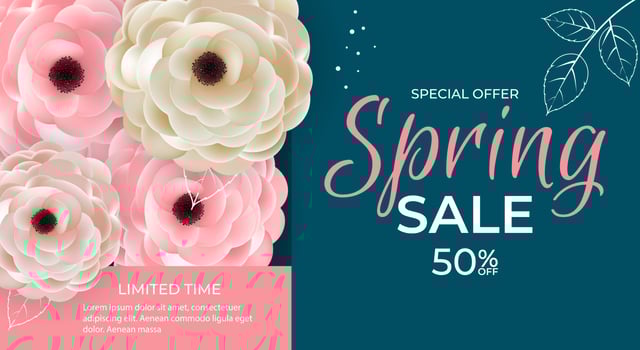 Spring Special Offer Sale Background Poster Natural Flowers and Leaves Template. Vector Illustration