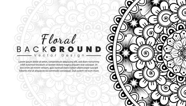Background with mehndi flowers. Black lines on white background. Banner or card template vector