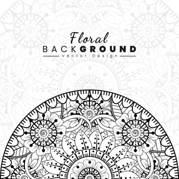 Background with mehndi flowers. Black lines on white background. Banner or card template vector