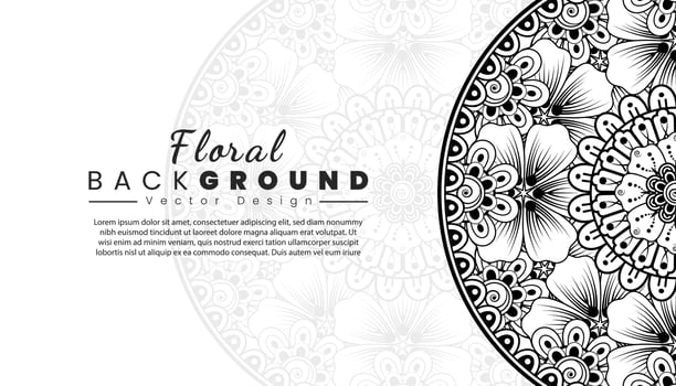 Background with mehndi flowers. Black lines on white background. Banner or card template vector