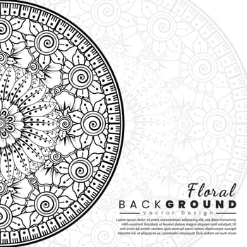 Background with mehndi flowers. Black lines on white background. Banner or card template vector