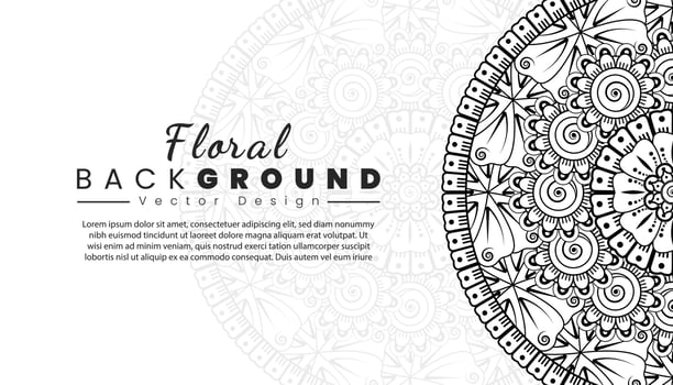 Background with mehndi flowers. Black lines on white background. Banner or card template vector