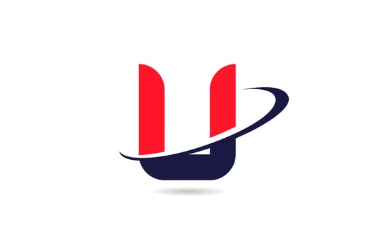 U alphabet letter logo icon design in red blue color with swoosh for business and company vector