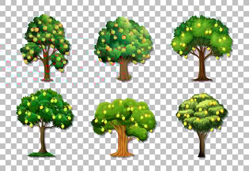 Set of variety fruit trees on grid background vector