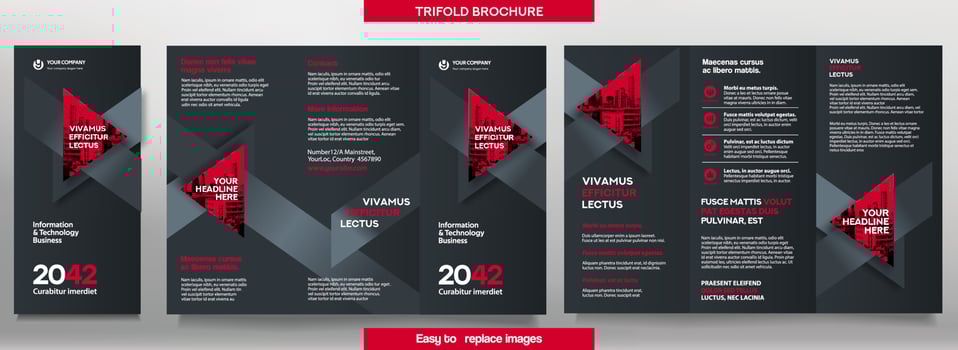 Business Brochure Template in Tri Fold Layout. Corporate Design Leaflet with replacable image. vector