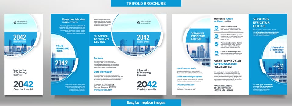 Business Brochure Template in Tri Fold Layout. Corporate Design Leaflet with replacable image. vector