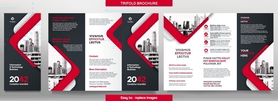 Business Brochure Template in Tri Fold Layout. Corporate Design Leaflet with replacable image. vector