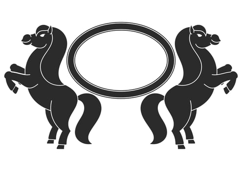 The two horses reared up. With space for your text. Element for the design of labels, sites. Black silhouette. Simple flat vector illustration.