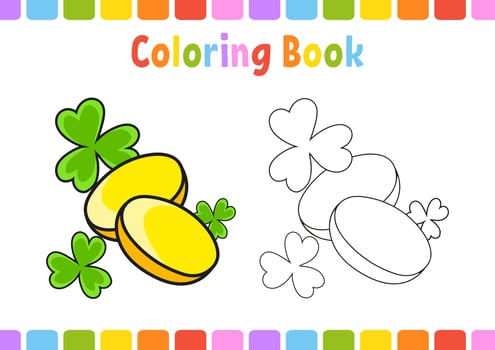 Coloring book for kids. St. Patrick's day. Cartoon character. Vector illustration. Fantasy page for children. Black contour silhouette. Isolated on white background.