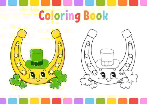 Coloring book for kids. St. Patrick's day. Cartoon character. Vector illustration. Fantasy page for children. Black contour silhouette. Isolated on white background.