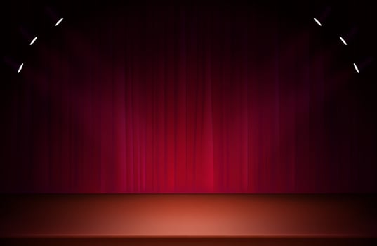 Theatre stage with red curtains and spotlights vector