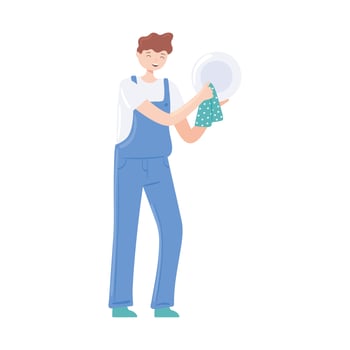 man cleaning a plate vector