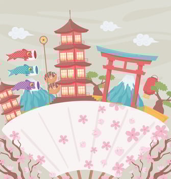 japan landmarks and food vector