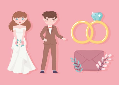 wedding cartoon icons vector