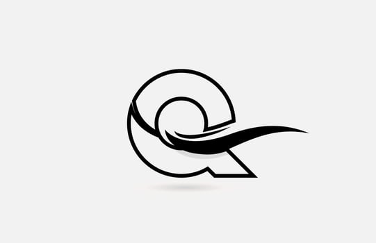 Q black and white alphabet letter logo icon for business and company with simple line design vector