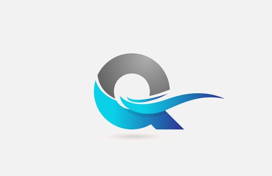 blue grey Q alphabet letter logo icon for business and company with swoosh design vector