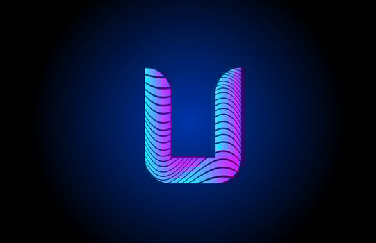 U pink blue alphabet letter logo icon for company design. Curly line concept for corporate identity vector