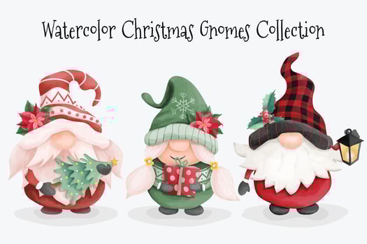 Watercolor Christmas Gnomes Collection vector