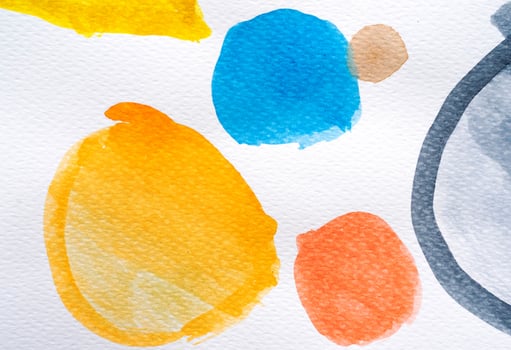 Watercolor hand painted circle shape design elements. Set of multicolored watercolor dots. Watercolor brush collection. photo