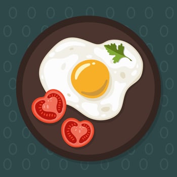 Fried Egg on a plate with tomato slices and parsley vector illustration.