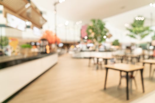Abstract blur food court in shopping mall for background photo