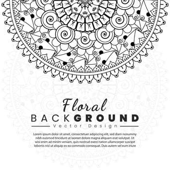 Background with mehndi flowers. Black lines on white background. Banner or card template vector