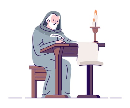 Medieval chronicler with manuscript flat vector illustration